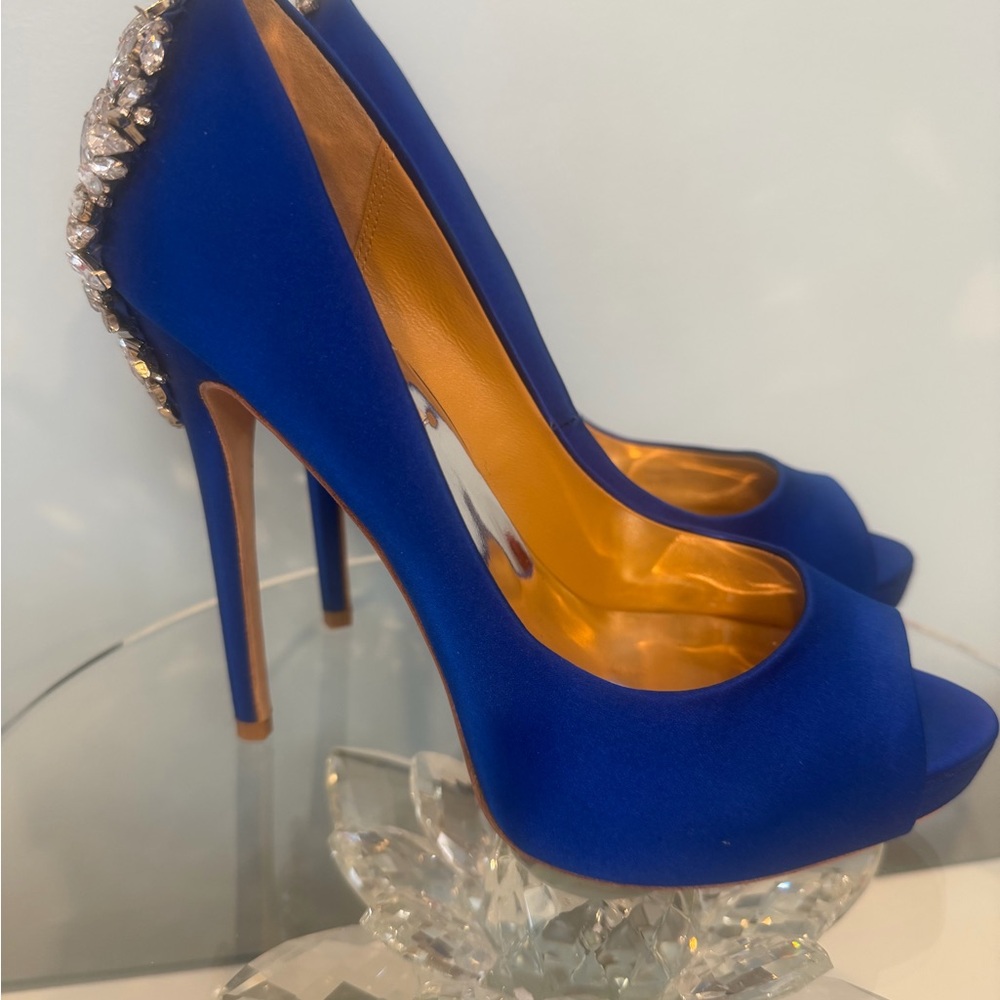 Badgley Mischka Blue Heels with Crystal Embellishments